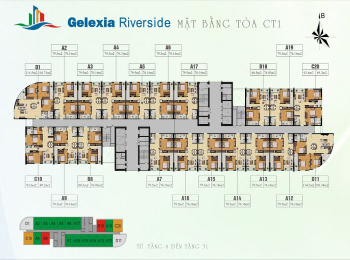 Mặt bằng điển hình tòa CT1 – Gelexia Riverside